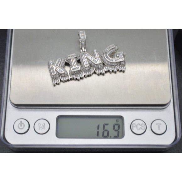 Real 925 Sterling Silver Solid CZ King Letter Hip Hop Pendant 16.9 Grams - Picture 6 of 7